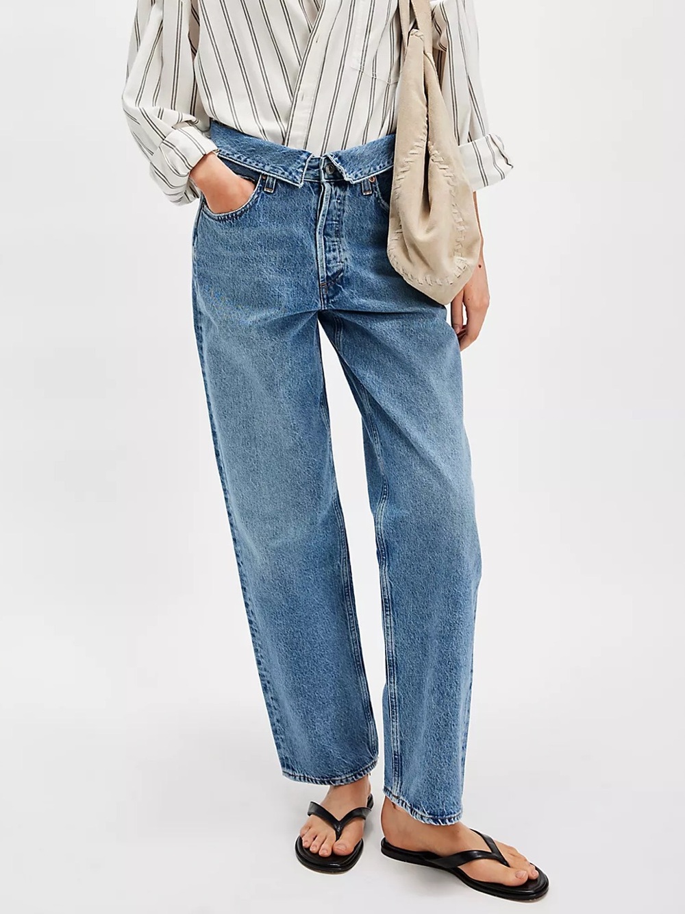 AGOLDE Echo Taper Jeans Size 27 Shrine Blue Fold-Over Waist Relaxed Straight Leg